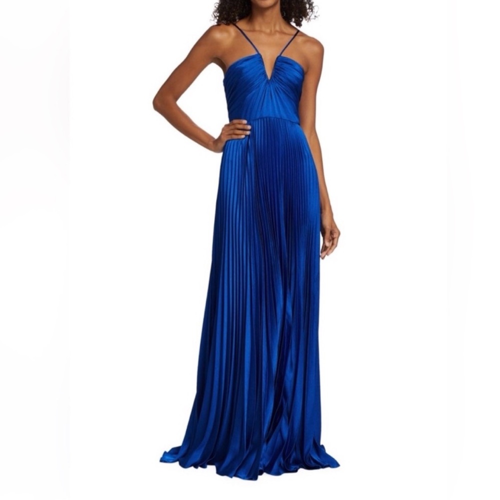 Strapless Cobalt Pleated Evening Gown